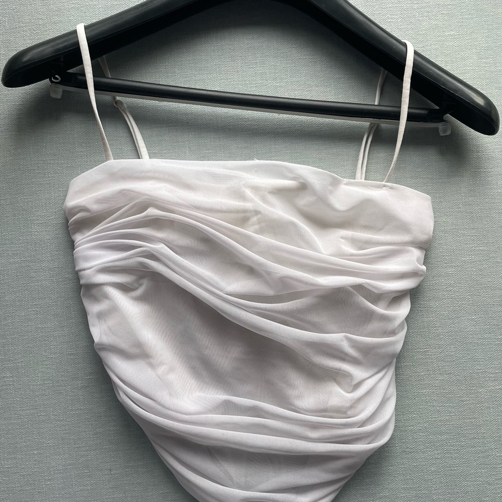 Babaton White Ruched Bustier Corset Crop Top Camisole - size 2 (small)